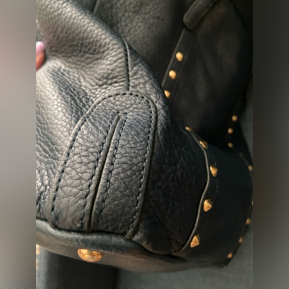 Steven by Steve Madden Leather Navy Blue Tote Purse Bag Gold Studded for Office - Picture 8 of 16